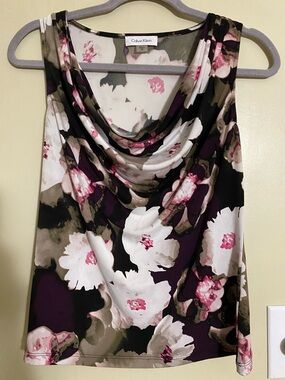 Calvin Klein Draped Floral Cami - White, Purple, Pink, Olive